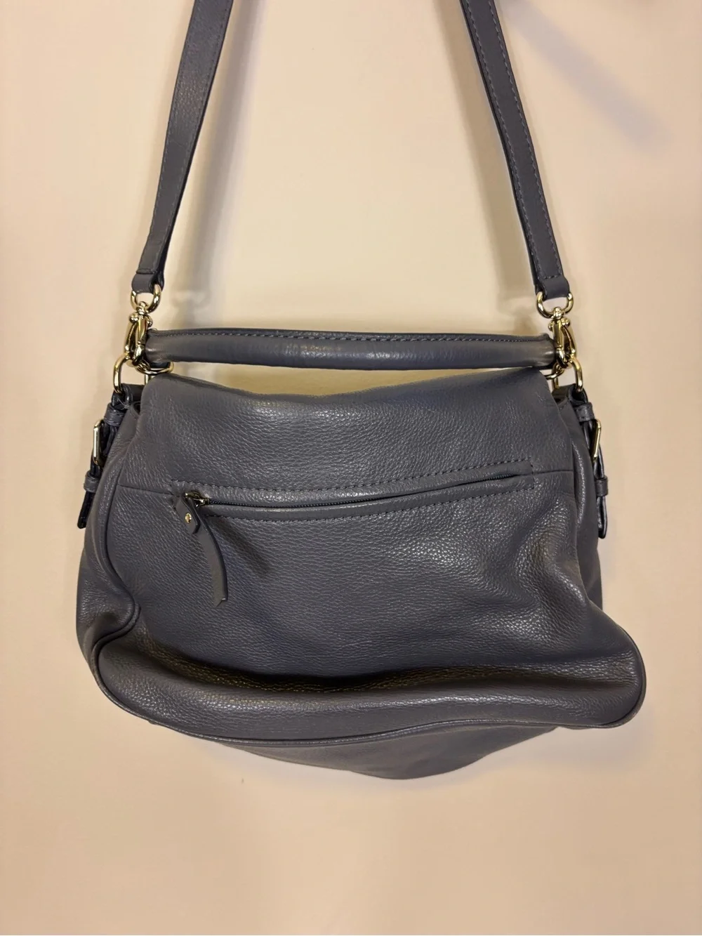 Kate Spade Pebbled Leather Shoulder Bag in Charcoal Grey Large Purse